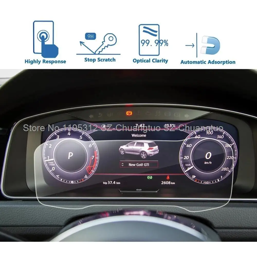 Screen Protector Tempered Glass  For Golf 7 Digital Cockpit 12.3 Inch 2018 Car Instrument Display Auto interior film fittings