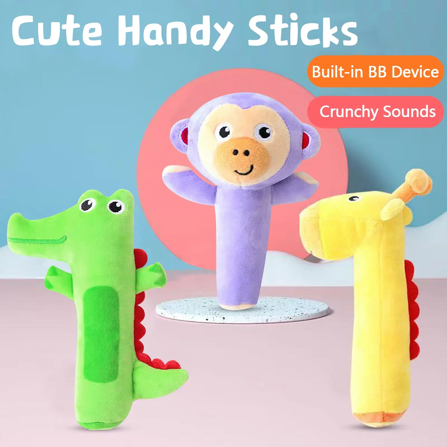 0-3 anos de idade bebê bonito dos desenhos animados brinquedo mão segurando bb vara, chocalho de pelúcia do bebê, aperto de treinamento, presente de natal