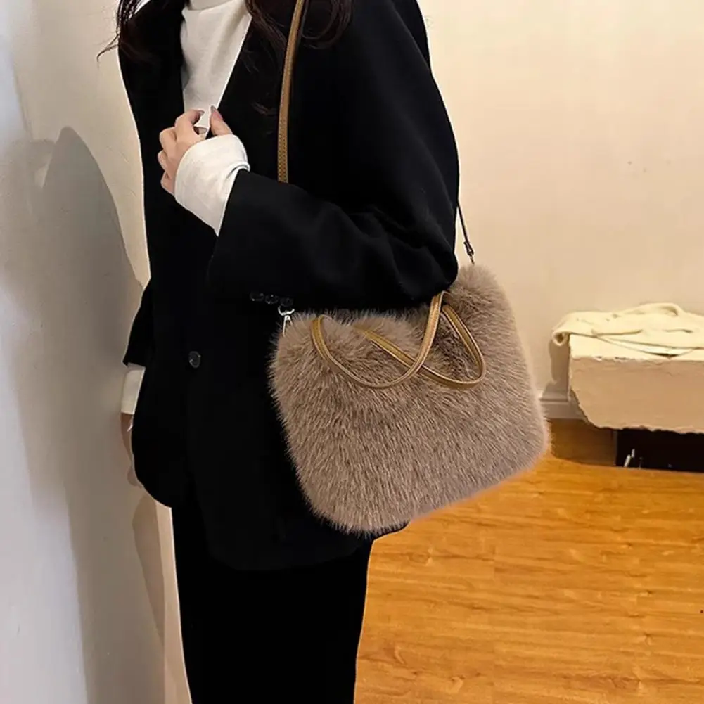 Women's Cross-body Bag Plush Fuzzy Shoulder Bag with Straps Magnetic Closure Stylish for Women Magnetic Closure Purse Handbag