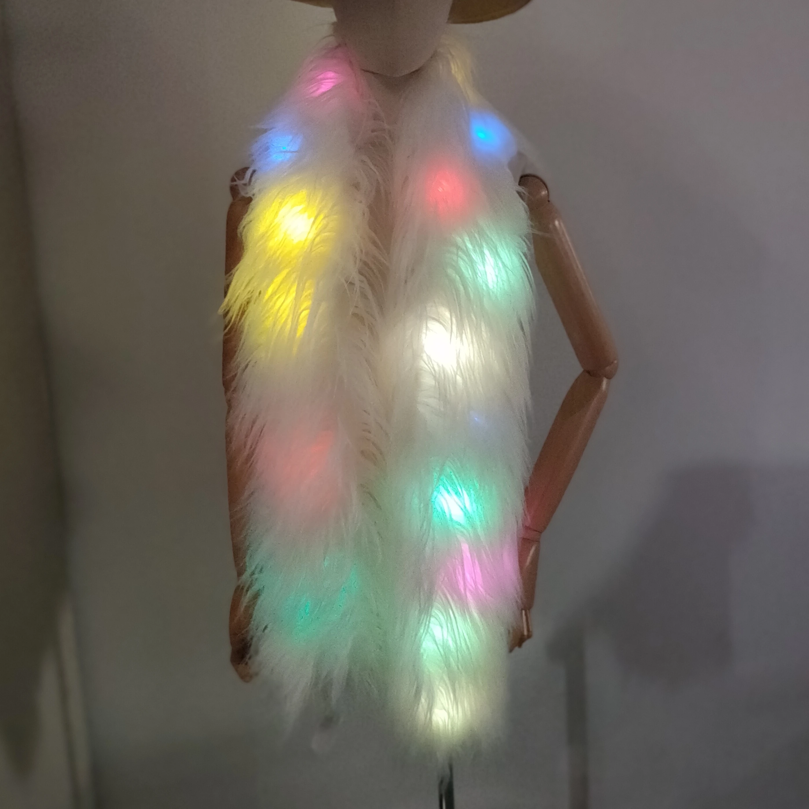 الخريف والشتاء فو الفراء أزياء عارضة عطلة حزب LED توهج وشاح دافئ