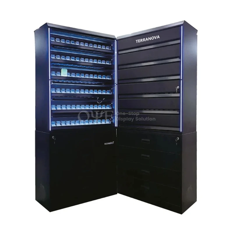 Custom.Smoke Shop Fittings أرفف السجائر عرض موقف مع خزانة تخزين Led Lighting Store Ra