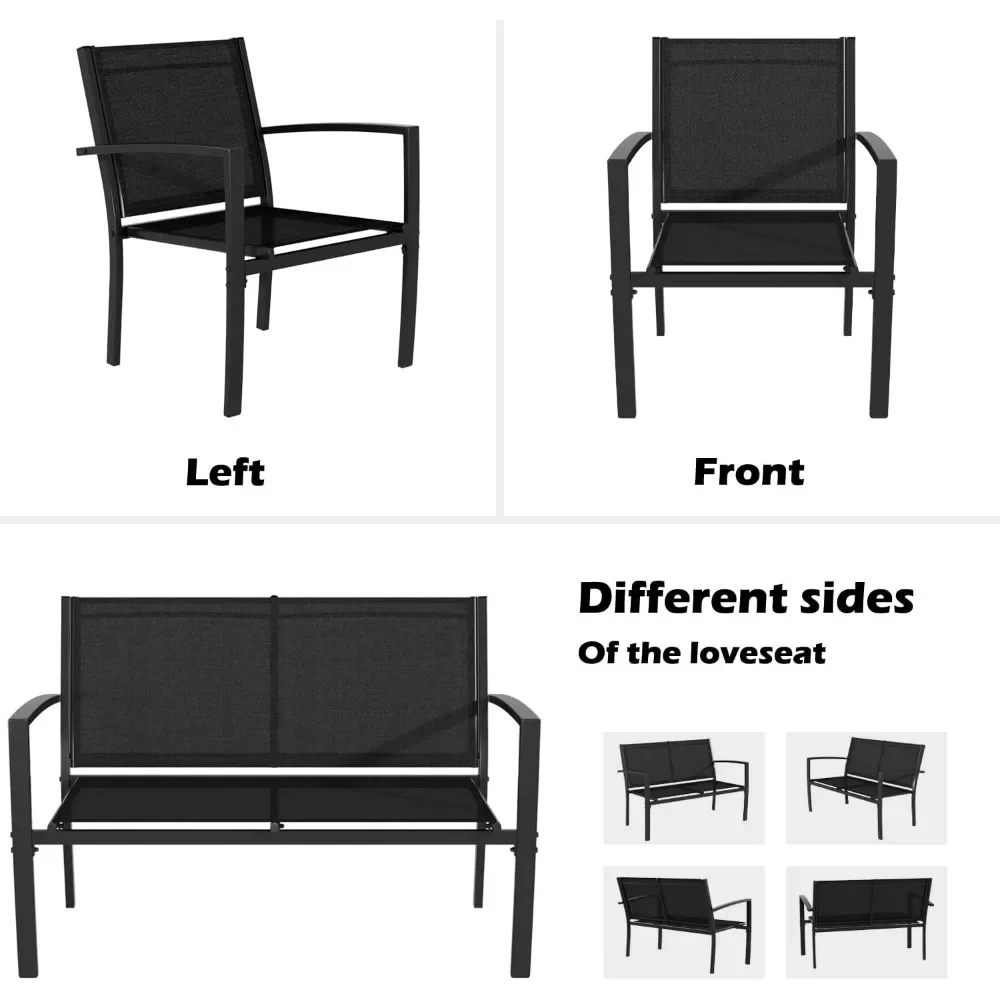 Patio Furniture Set, Outdoor Conversation Sets for Patio, Lawn, Garden, Poolside with A Glass Coffee Table, Black