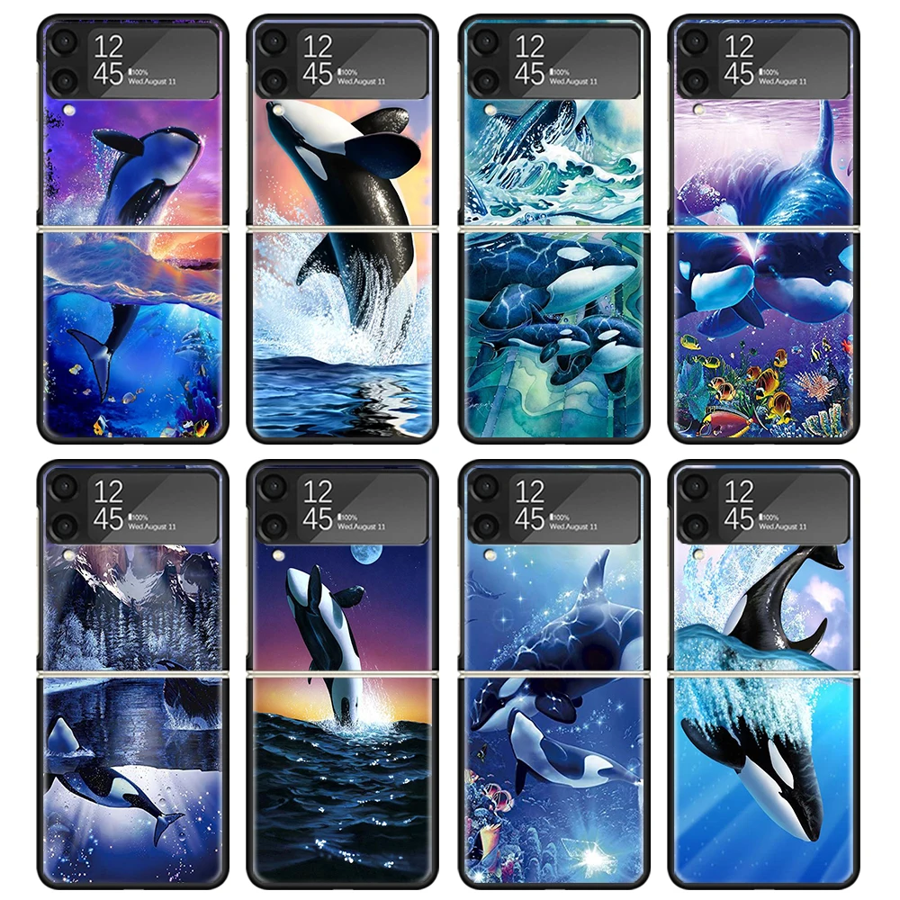 Sea Orcinus Orca Phone Case For Samsung Z Flip 6 5 4 3 Galaxy ZFlip6 5G Flip5 Flip4 Black Hard Camera Protective Cover