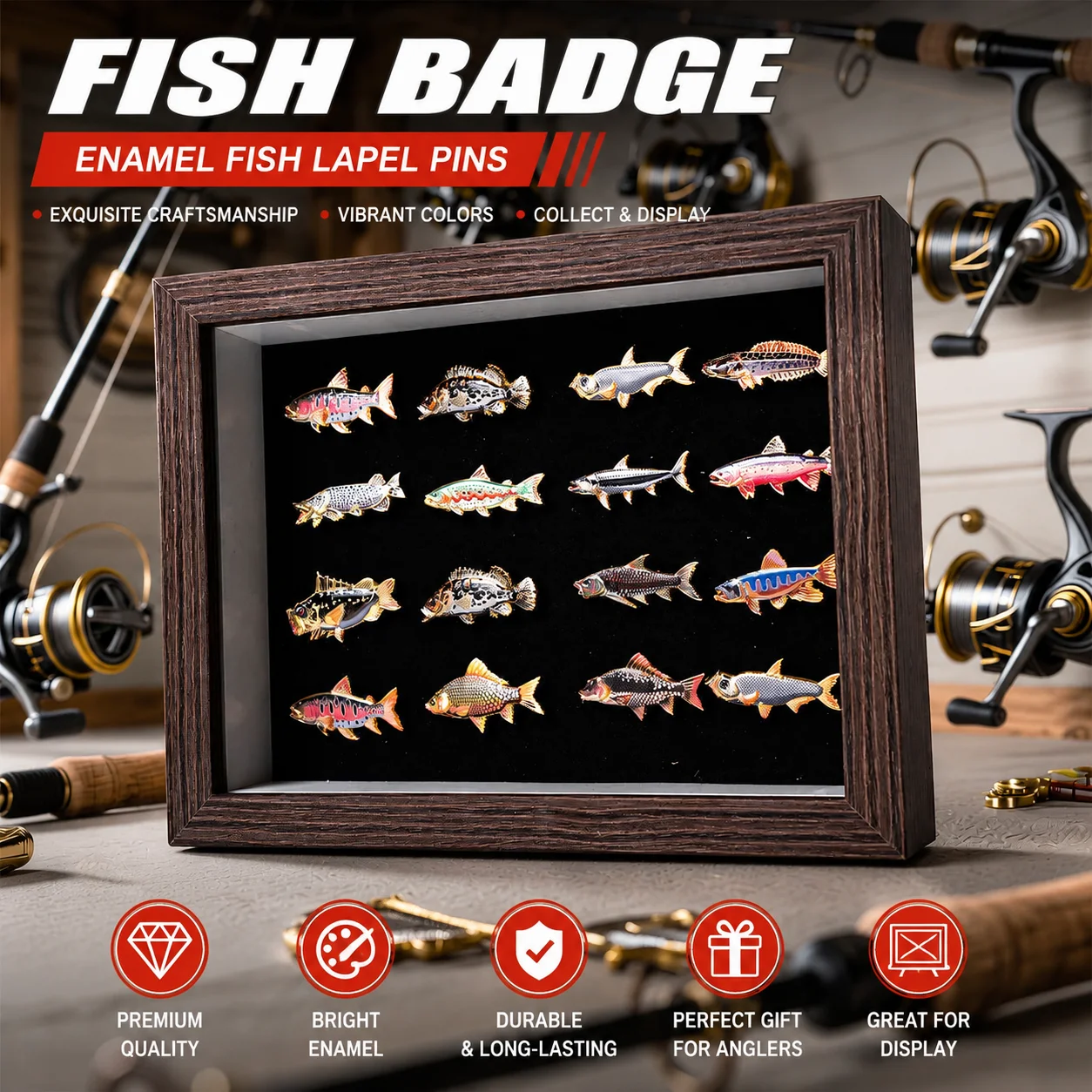 Fishing Bass Pike Trout Spin Accessory Decoration Hat Bag Cloth Personality Fish Metal Spin Gift Premium Enamel Fishing Badge