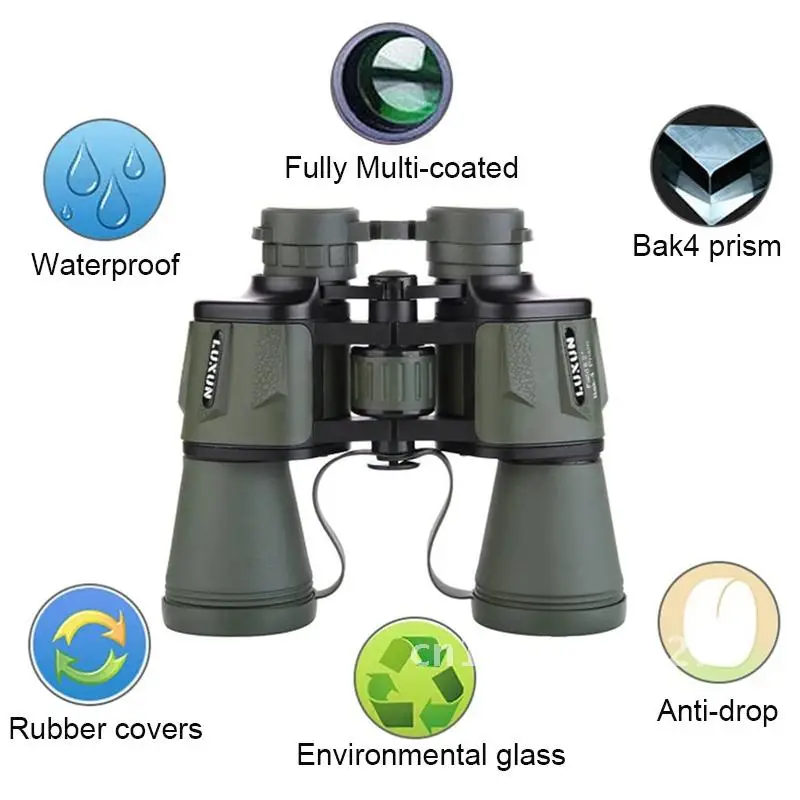 Luxun 20x50 High Maginification Zoom Porro Binocular HD Military Powerful Optical Telescope Wide Angle for Outdoor Hunting