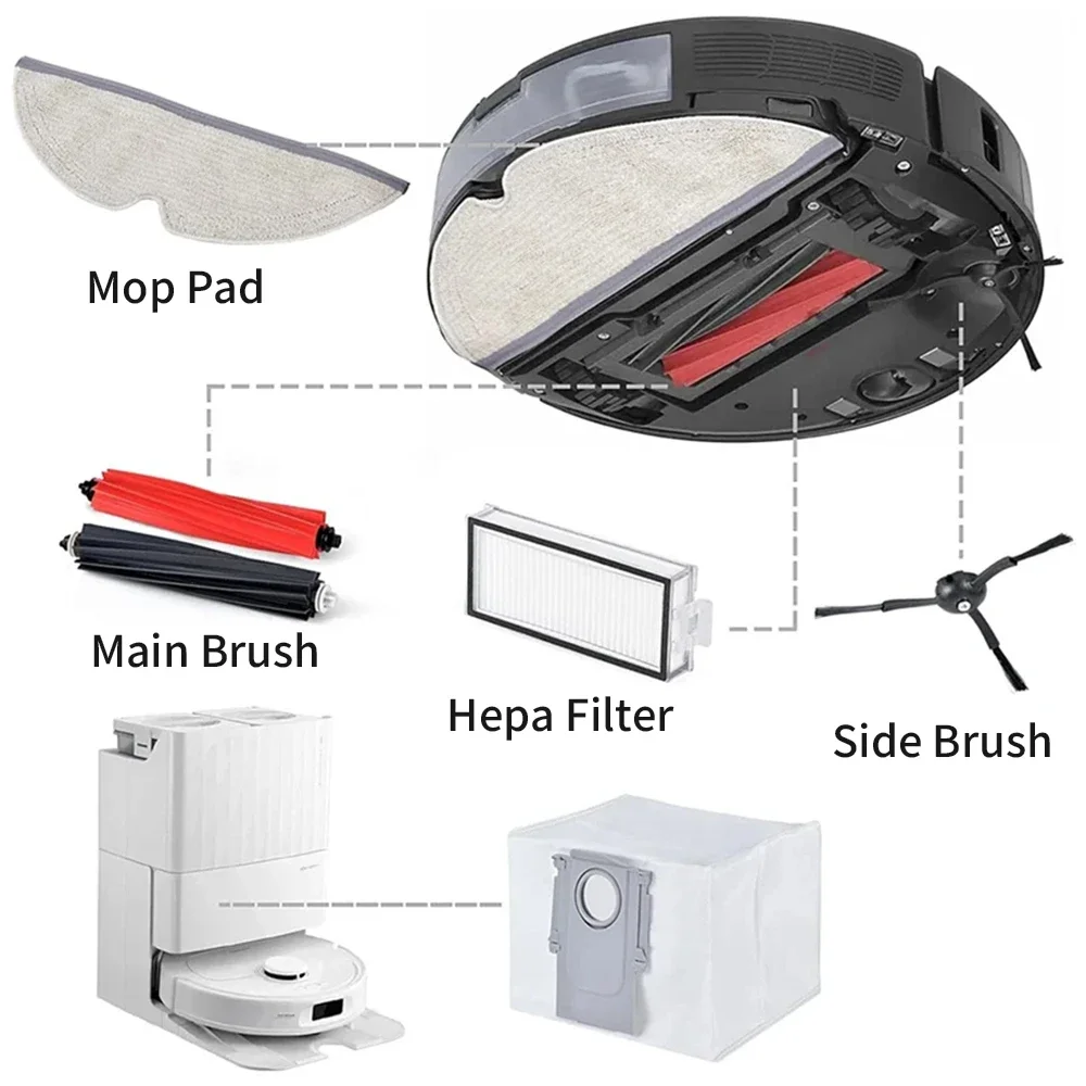 Vakuumteile für Roborock Q8 Max/Q8 Max+/Q8 Max Plus/Q5 Pro/Q5 Pro+/Q5 Pro Plus Hauptseitenbürste HEPA-Filter Mopptücher Staubbeutel