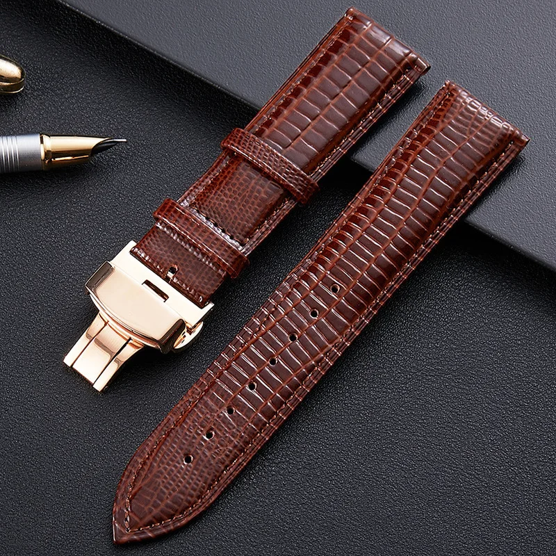 Universal Leather Watchband with Butterfly Buckle Lizard Pattern Leather Watch Band 14mm 16mm 18mm 20mm 22mm 24mm