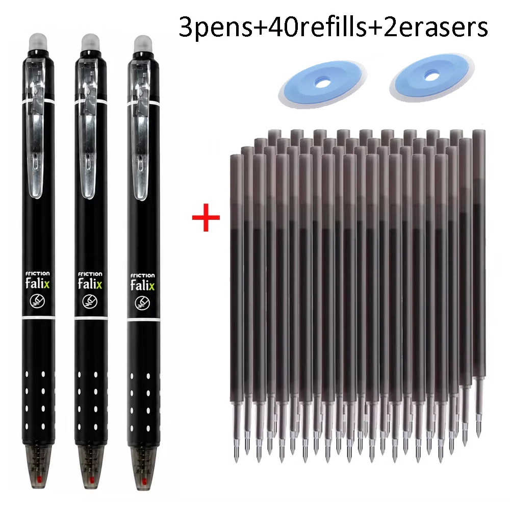 0,5 mm gelpennen met een drukmechanisme, die je kunt uitvegen, inclusief 40 navulpatronen en 2 gummen, met een afwasbare handgreep, geschikt voor school, kantoor en algemeen schrijfwerk.