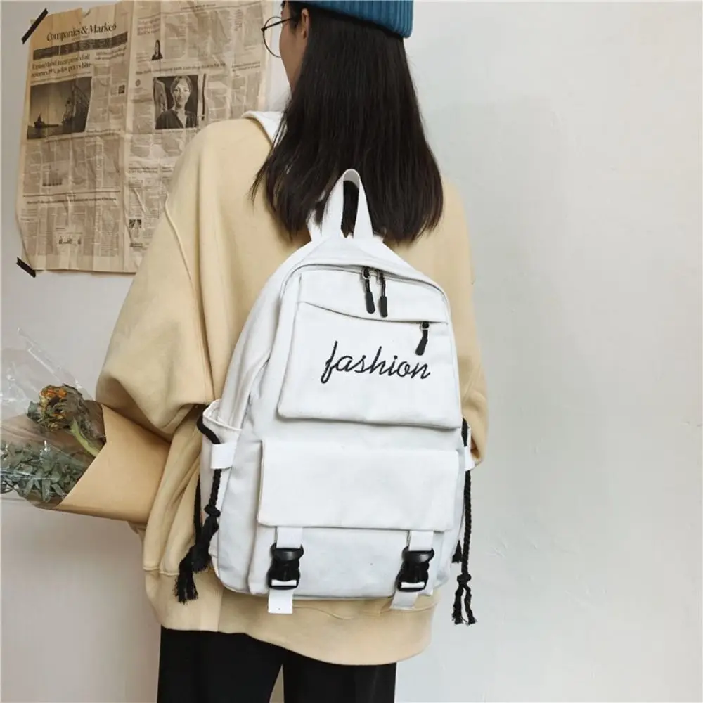 New Canvas Schoolbag Wear-resistant Solid Color Backpack Large Capacity Lightweight Shoulder Bag