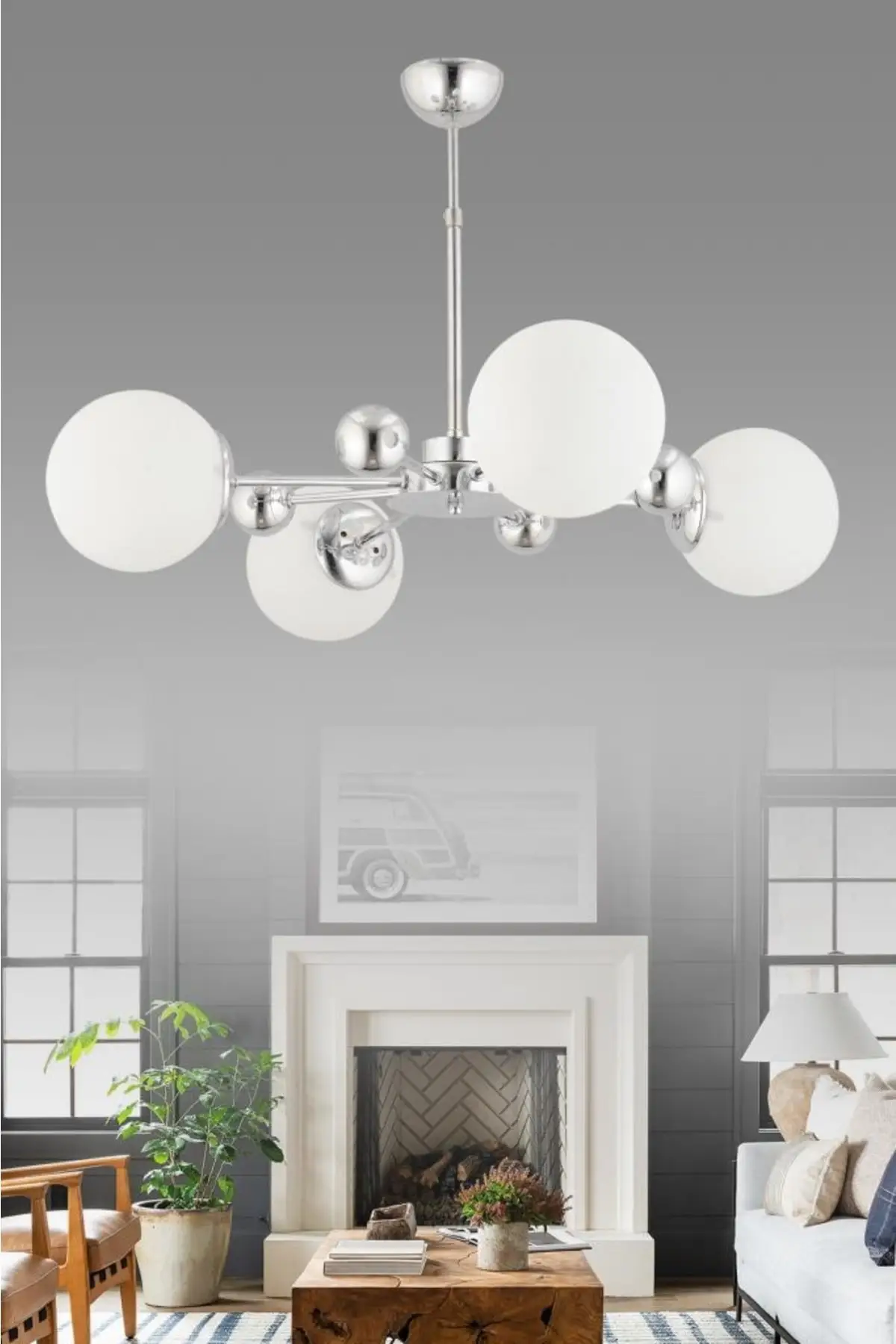 

4 Pcs Silver White Globe Glass Chandelier