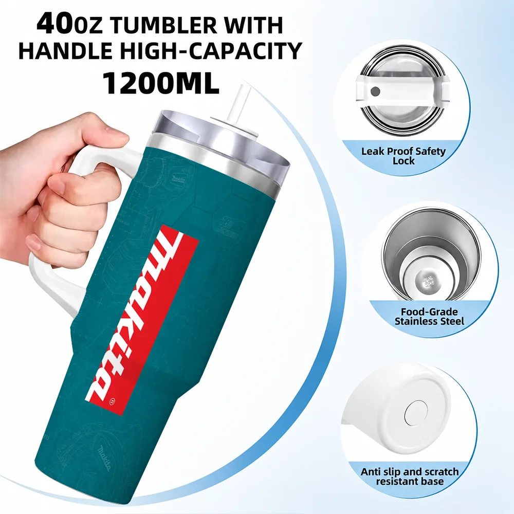 Logo M-Makitas Tool Vacuum Flasks 40oz Stainless Steel Insulated Tumbler with Handle Straw - view 4