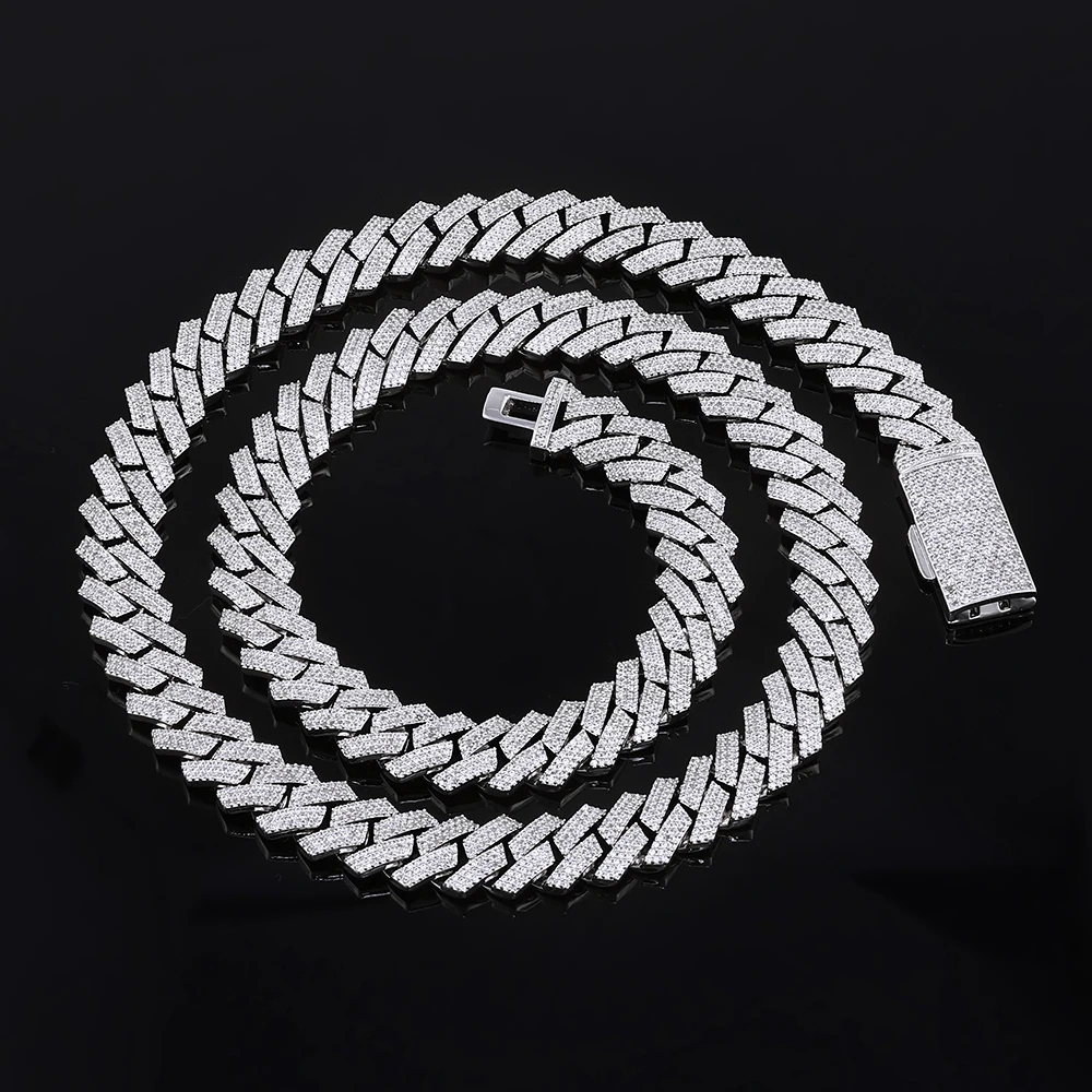 ESKEEN 12mm Width Cubic Zirconia Cuban Chain Bling Iced Out 2/3 Rows Full Pave Miami Men Cuban Necklace Bracelet Hip Hop Jewelry