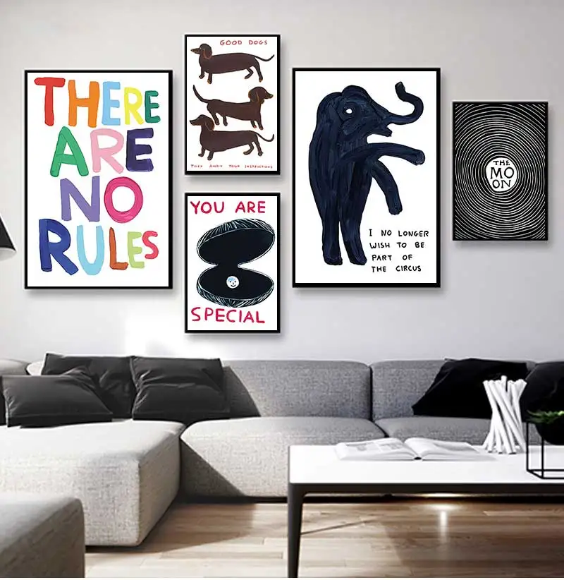 Abstract Canvas Painting for Bedroom Decoration, David Shrigley, Dachshund, Black Cat, Circus Wall Art, Nordic Posters