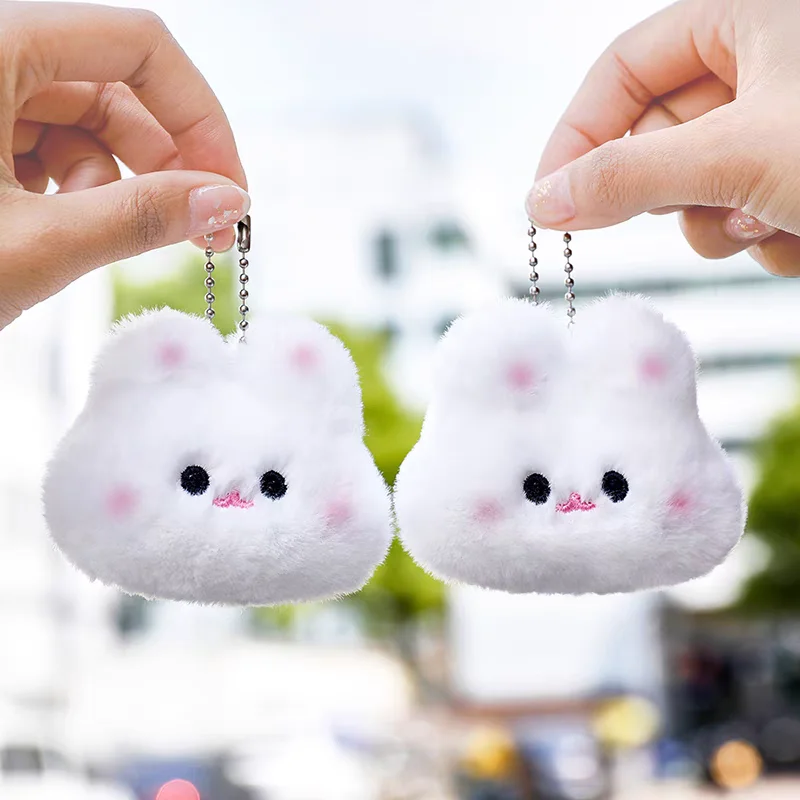 2pcs Cartoon Plush Rabbit Keychains Couple Cute Stuffed Animal Doll Keyring Charm Bag Pendant Kawaii Hanging Jewelry Accessory