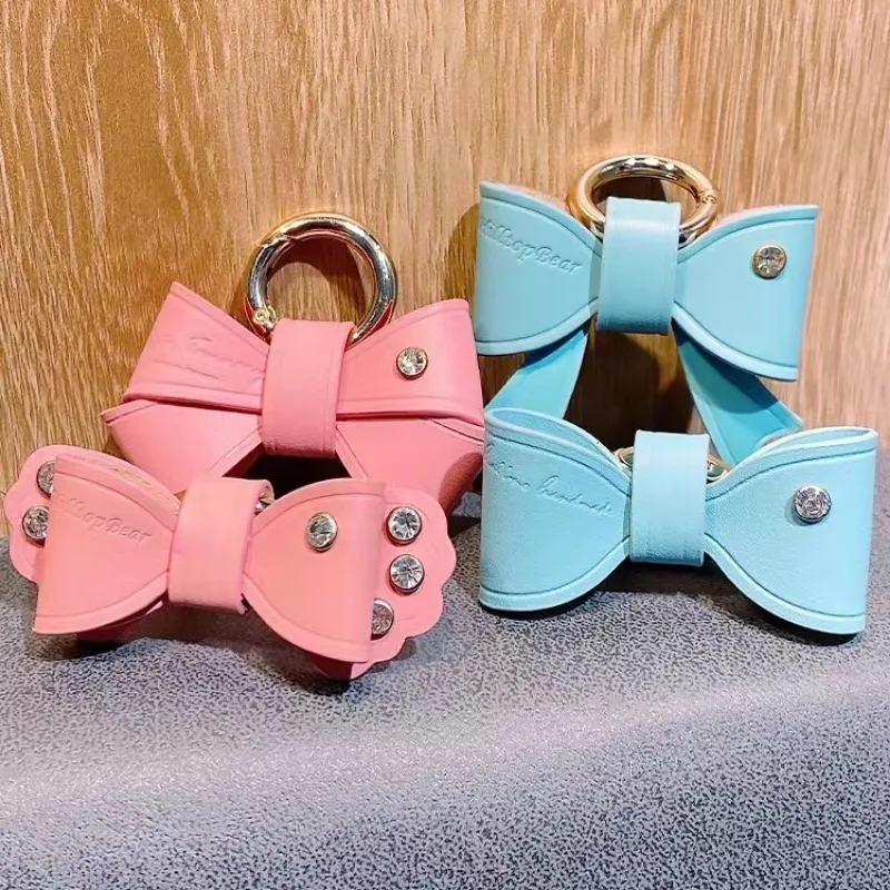 Lovely Pink Bowknot Keyring Pendant 3 Styles Bow Car Keychain Accessories Soft Blue Leather Key Chains for Women Fashion Jewelry