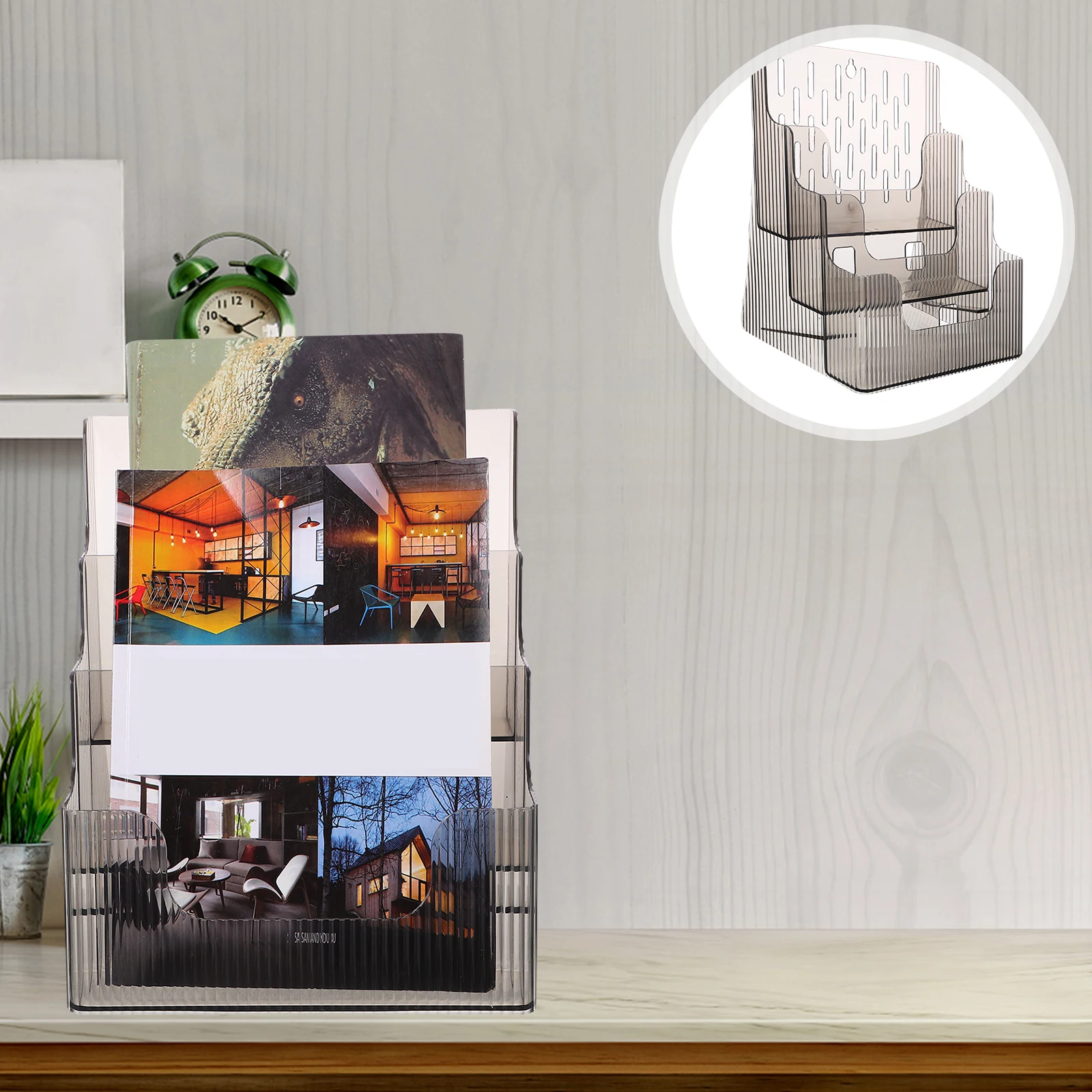 

Multi-Layer File Rack Wall Mountable Document Holder for Office Study Room Brochure Stand Clear Plastic Paper Organizer Desktop