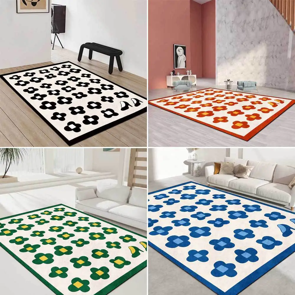 

Fashion Nordic Minimalist Small Flowers Red Green Blue Black Living Room Bedroom Bedside Carpet Non-slip Mat Area Rug Large POD