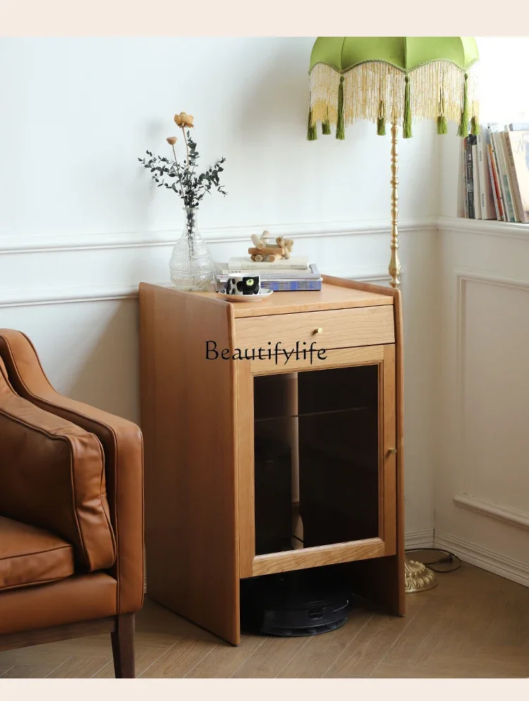

Nordic Housekeeping Cabinet Solid Wood Cherrywood Sweeping Robot Storage Cabinet Vacuum Cleaner Side Cabinet