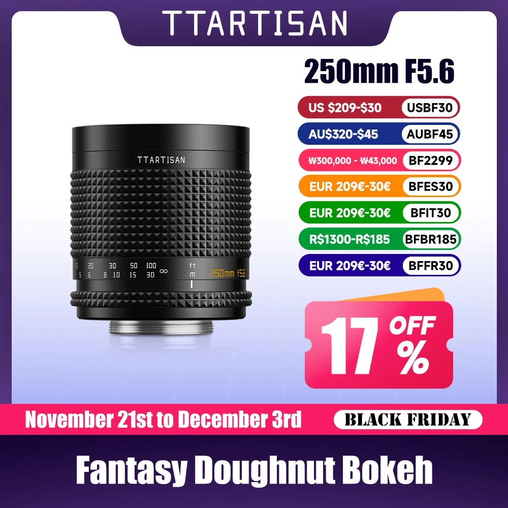 TTArtisan 250mm F5.6 full frame Reflex lens M42 mount can be transferred to Sony Canon Nikon Fujifilm Panasonic