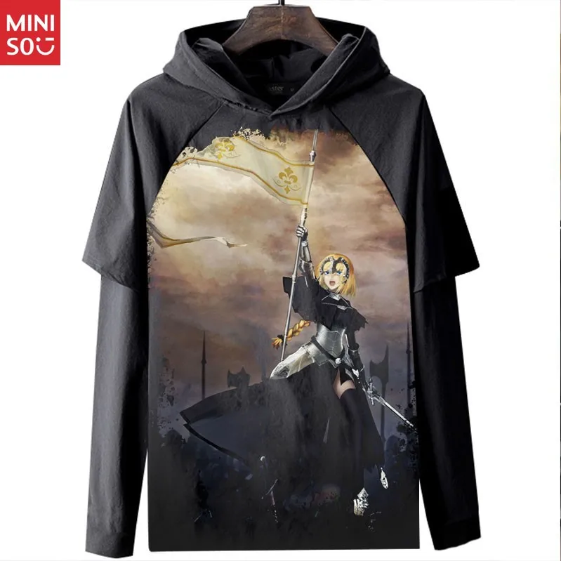تي شيرت Miniso Fate Stay Night Fate Guard Night Sabre بأكمام طويلة ملابس مطبوعة رقمية ثلاثية الأبعاد