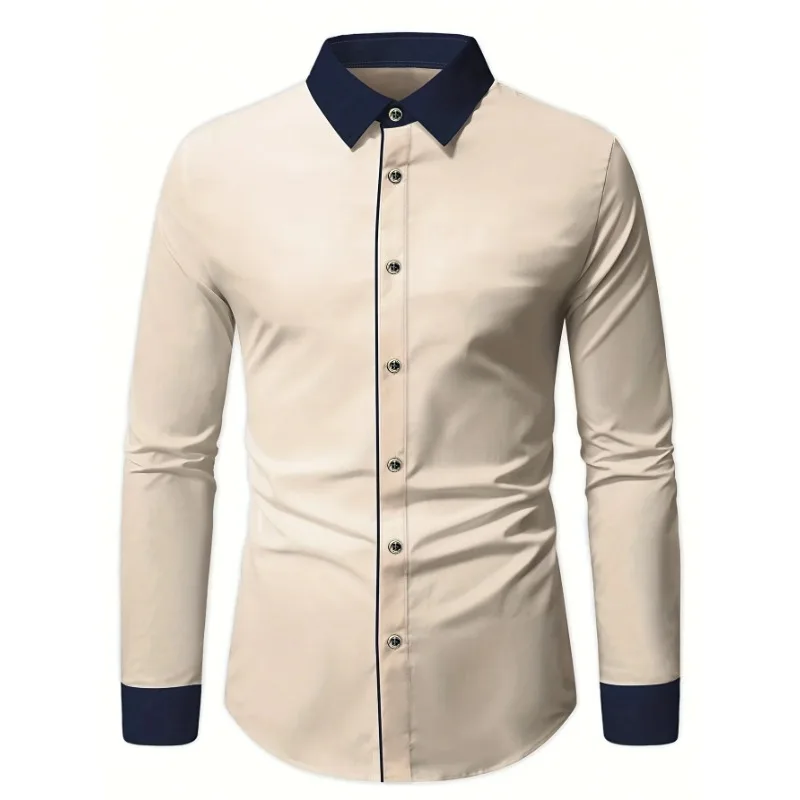 

New Men Dress Shirt Fashion Brand Patchwork Long Sleeve Smart Casual Elastic Four Season Quality Male Business Shirt