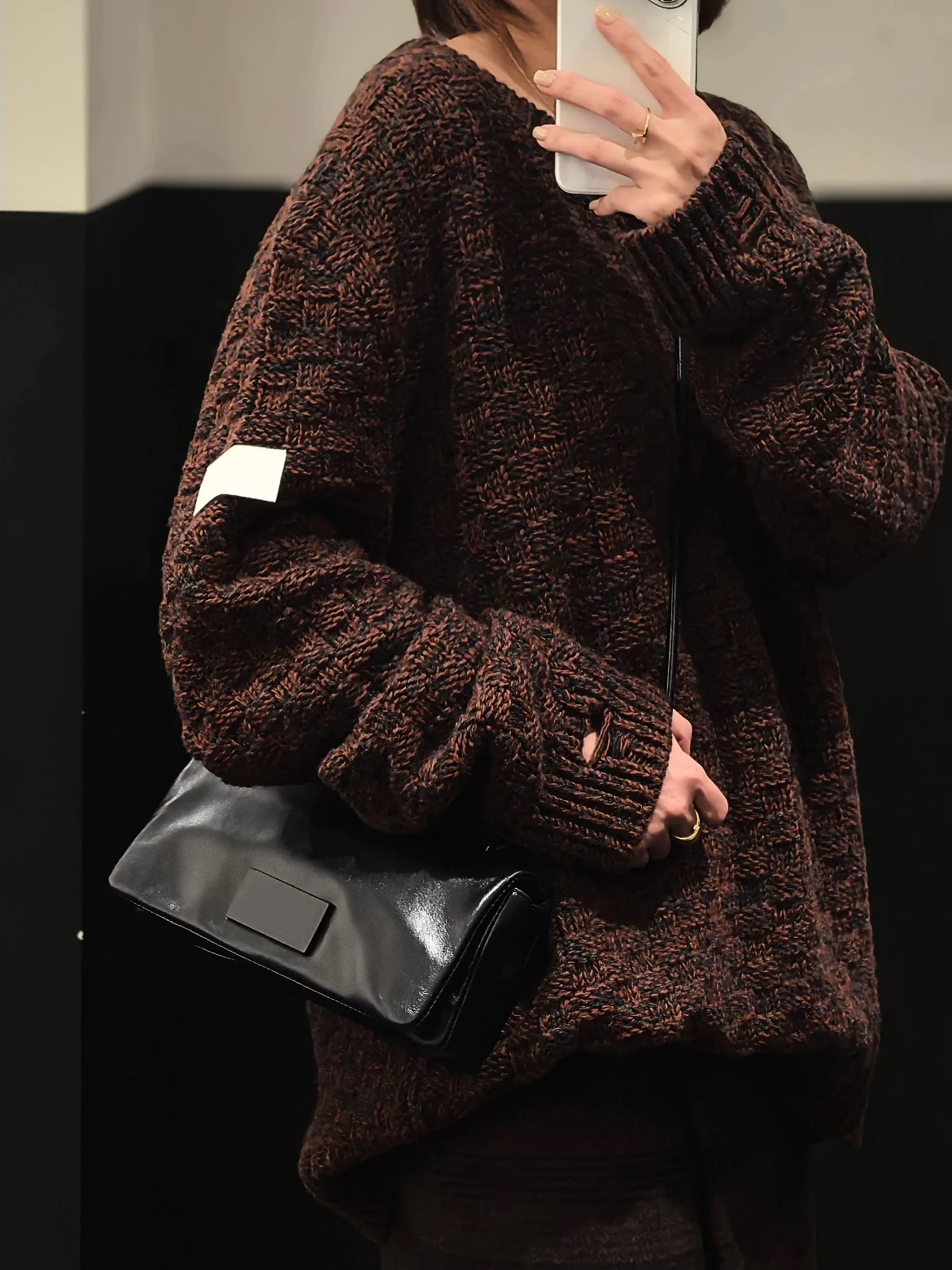 

Heidd Autumn Winter Loose Color Mixed Knitted Sweater Hole Design American Sle Women's Polyester Fiber Knitted Top