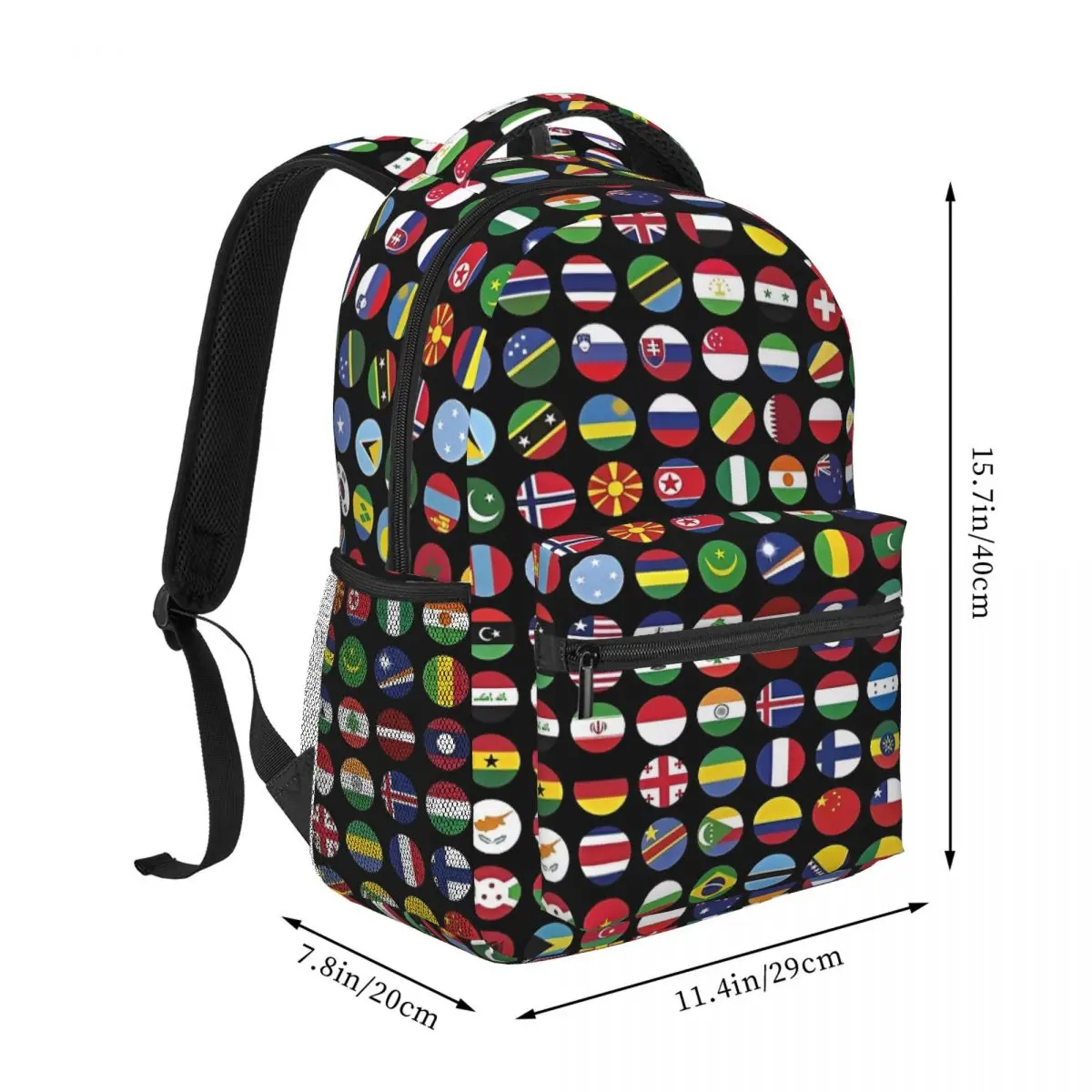 Flags Of The World Printed Lightweight Casual Schoolbag For School, Outdoor, Shopping, Office 16in