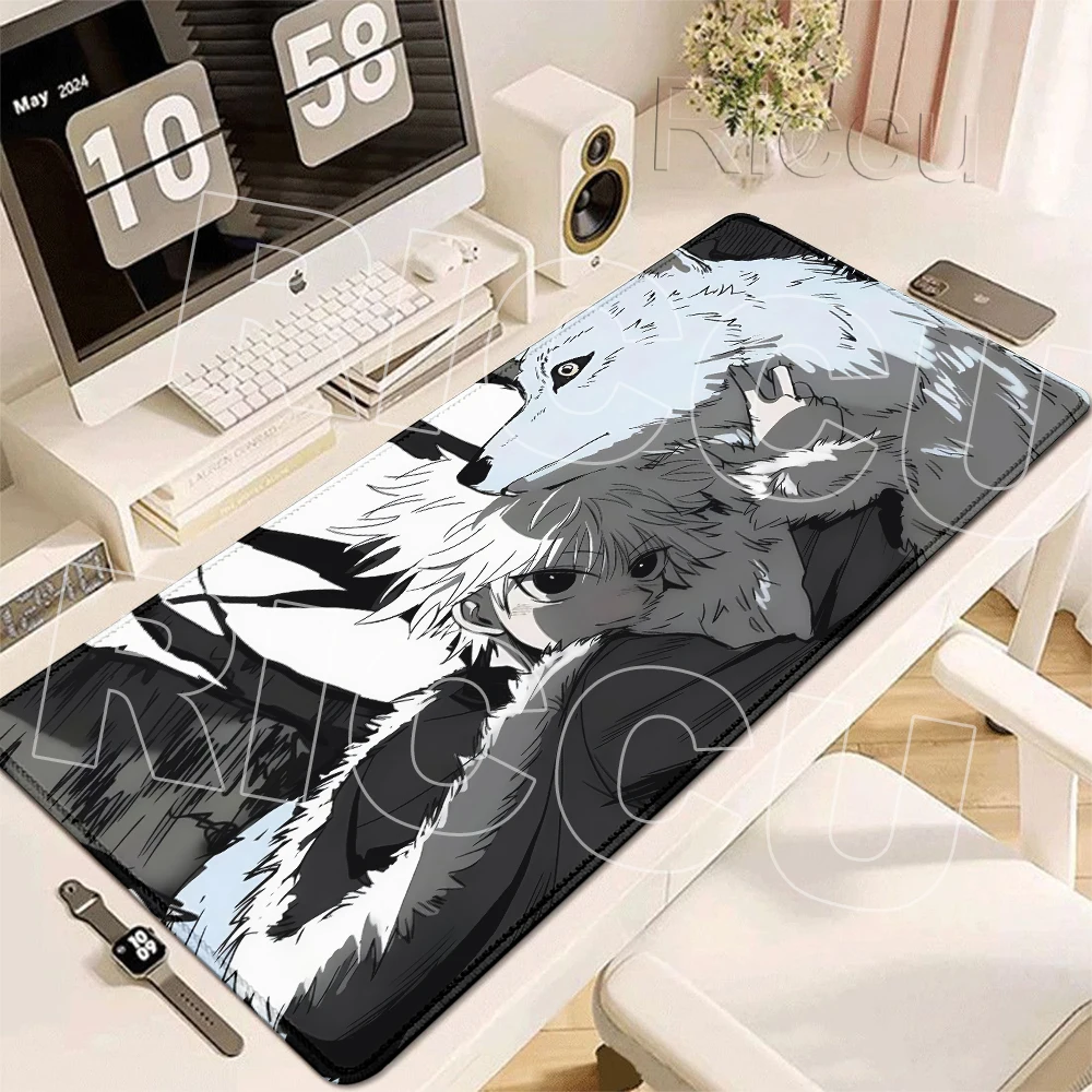 Mouse Pads Japan Anime Gaming Keyboard Pad H-hunter x H-hunter Killua Pattern LockEdge Mats Black And White Non-slip Rubber Rugs