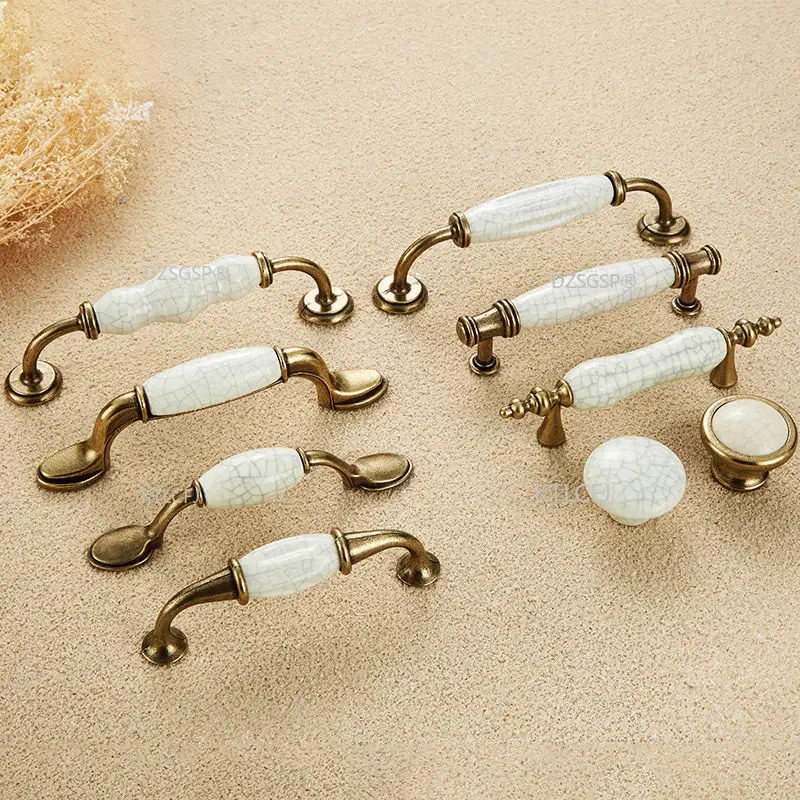 European Bronze Ceramic Cabinet Handles Drawer Knobs Wardrobe Door Handles Furniture Handle