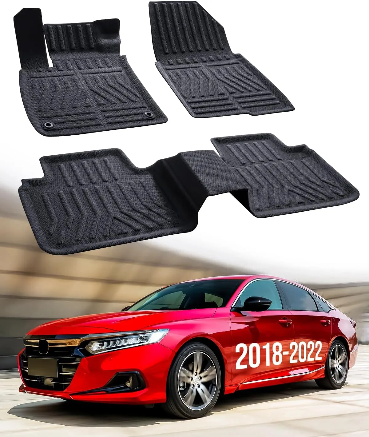 

Custom Fit All Weather Rubber Floor Mats for Honda Accord 2022-2018, Front Rear Carpet Liners 5 Seat Sedan (3PCS, Black)