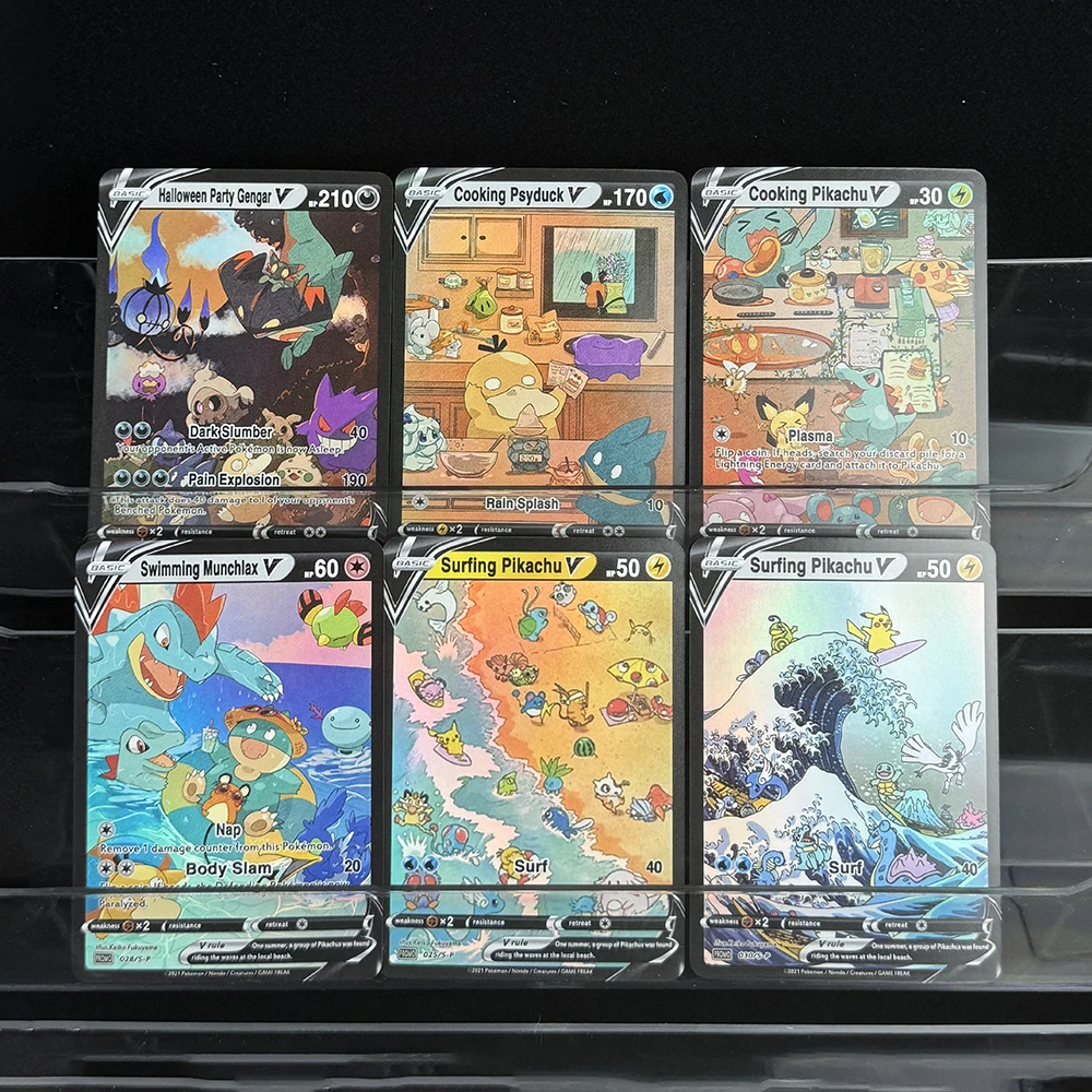 

6Pcs/set DIY PTCG Collection Card Cooking Psyduck Swimming Munchlax Color Flash Collection Transaction Card English Version