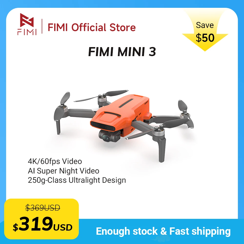 FIMI MINI 3 Camera 245g ultra-lightweight  4K 60fps AI Super Nignt professional drone 3-axis Gimbal Camera Auto Return mode 9km