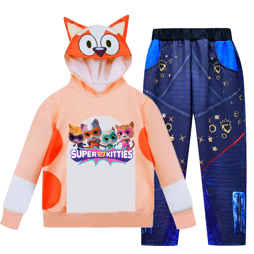 SuperKitties Kids Costume SuperKittie Hoodies+pants Set Toddler Girls Wish Asha Cosplay Super Cats Boys Long Sleeve Sweatshirts