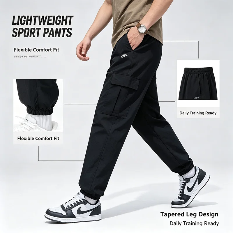 Nike Official Genuine Black Performance Track Pants, Smooth Stretch Fabric, Elastic Waistband,Lightweight Sport Pants HJ1991-010