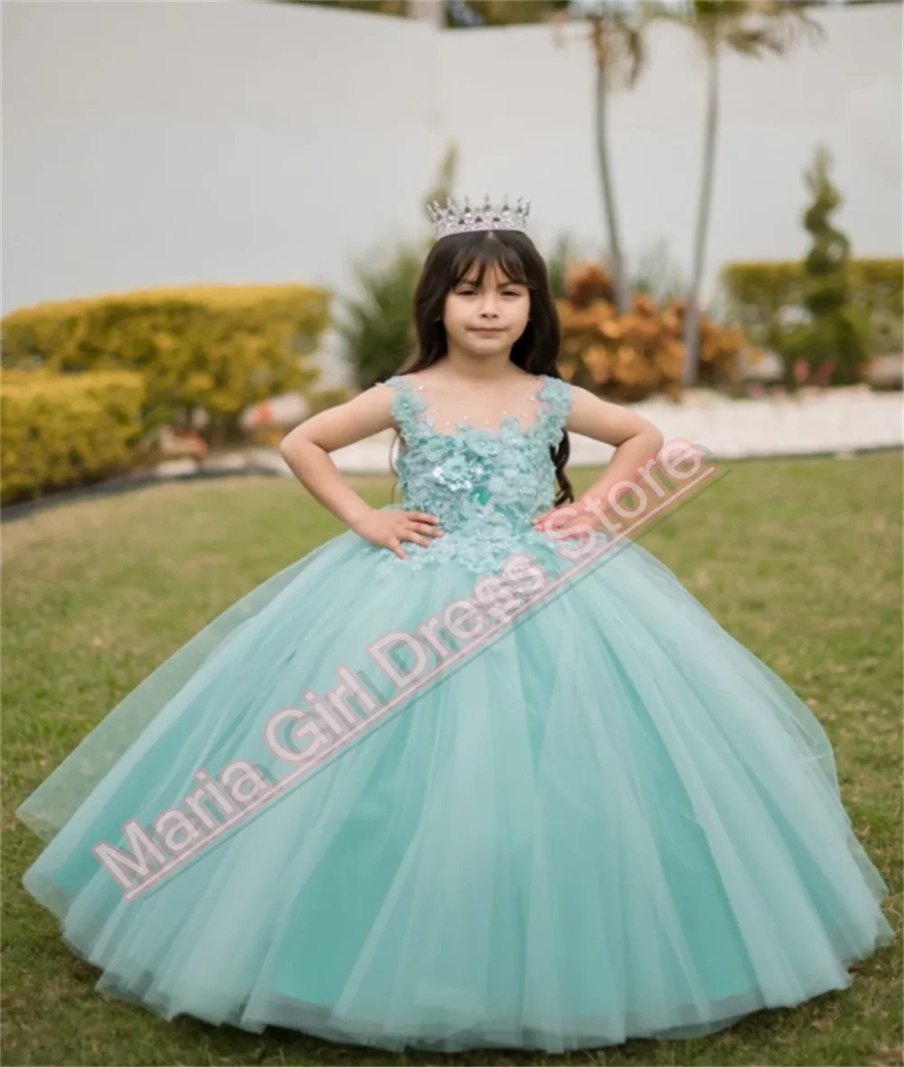 

Girls Kids Party Dresses Sleeveless Fluffy Appliqués Wedding First Communion Dresses Formal Event Photography