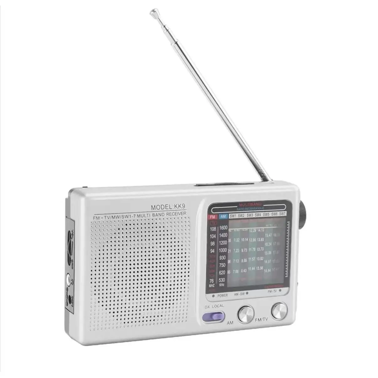 Radio de pilas KK9 con cobertura de banda completa y antena telescopica