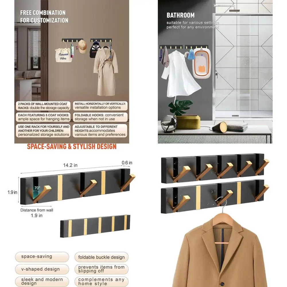 

Stylish and Durable Wall-Mounted Towel Hooks for Bathrooms and Coats - Easy Install, 2 Pack