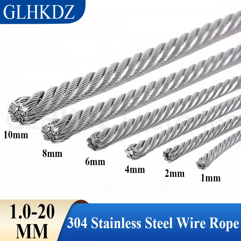304 Stainless Steel Wire Rope 7x19 Structure Wirerope Lifting Cable Lifting Wire Rope Anti Corrosion Anti Rust Dia 1.0-20.0mm