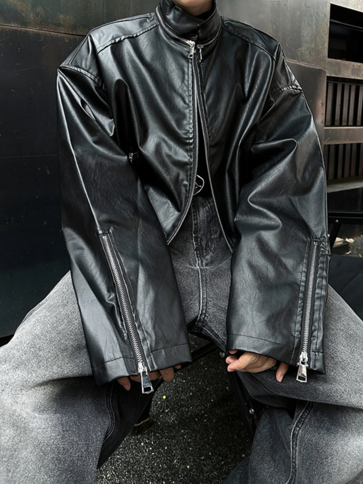 

American Retro Simple Harington ort PU Jaet Men's Loose Large Size Outerwear Youth Trendy Versatile Korean Sle Coat