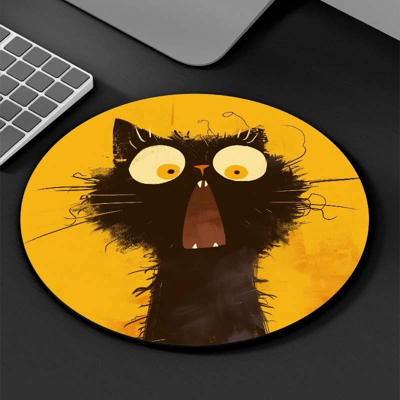 Surprised Cat Round Portable Mouse Pad PC Office Desk Mat Non-Slip Cartoon Individual Table Mat Desk Accessories Office Rug