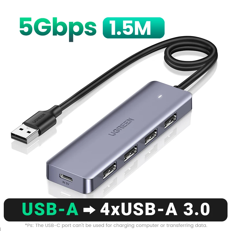 Hub USB 3.0 A 4 Porte Con Design Girevole 180° – 3x USB-A E 1x USB-C, Velocità 5 Gbps, Per Laptop, Mac E PC