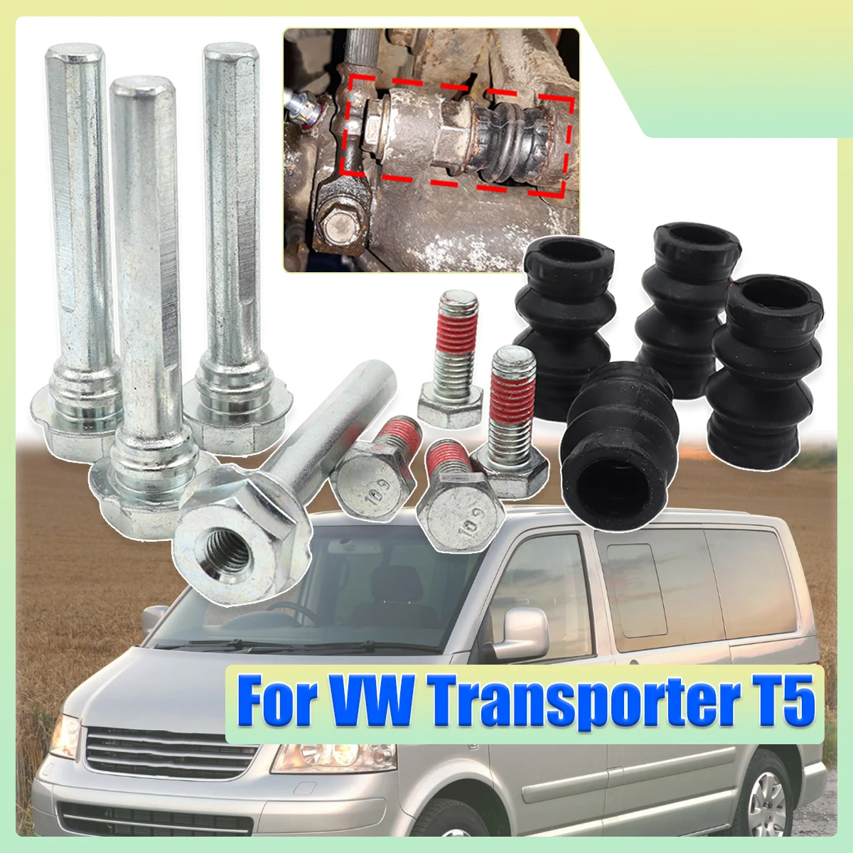 

Left Rear Right Brake Caliper Cylinder Slider Guide Pin Bushing Boot Seal Repair Kit FOR VW TRANSPORTER T5 2003-2010 294MM HEX