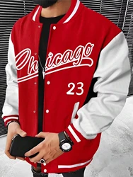 Manfinity Men's Letter Print Color-block Baseball Jacket Motorcycle Jacket Streetwear Leather Jacket Men