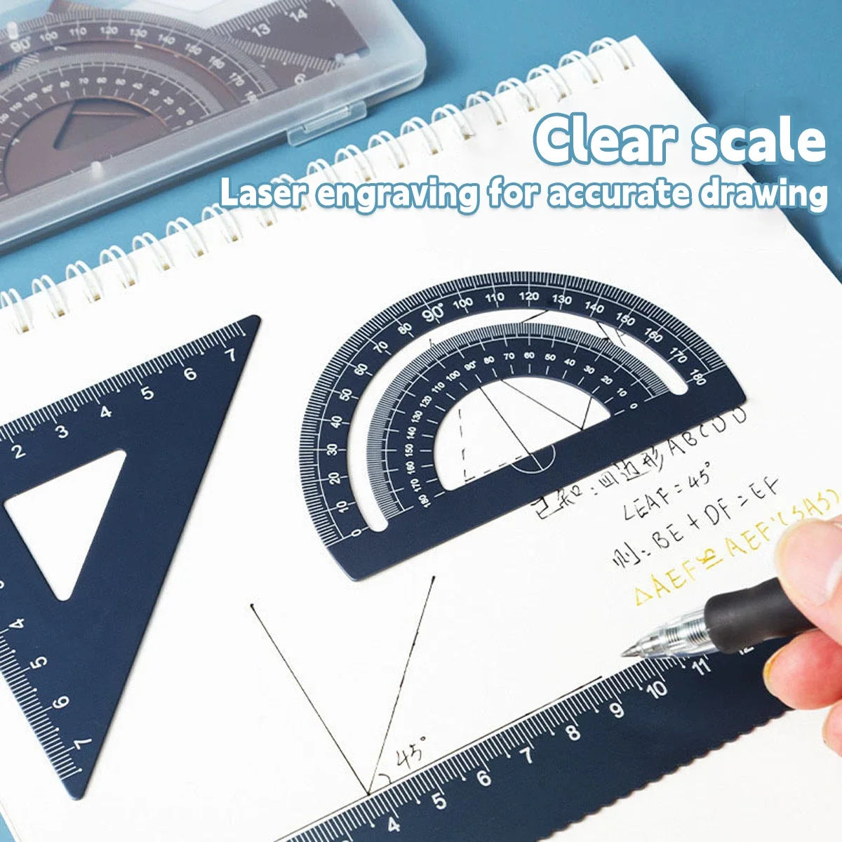 4pcs Metal Drafting Set With Storage Box Students Measure Ruler Set Multi-Function Set School Office Supplies Gift for Student