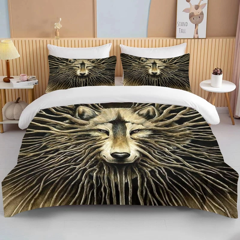 

10 Sizes Exquisite Wolf Pattern King Size Double Bed Children's Bedding Microfiber Or Polyester Duvet Cover 3 Piece Set