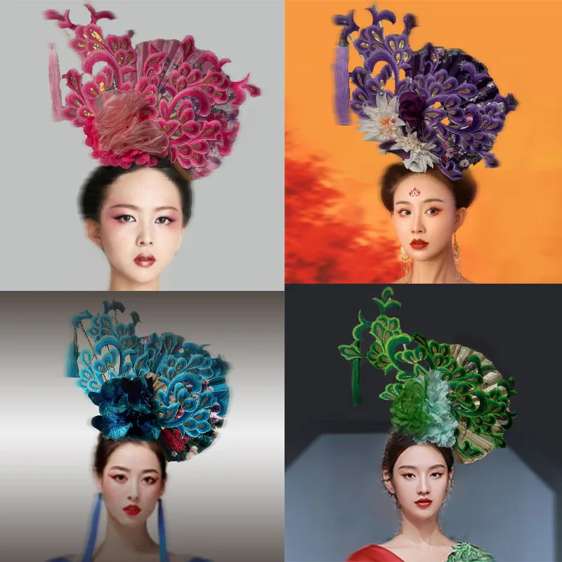 Headdress Chinese Style Fan-Shaped Suitable for Competition Photography Performance Decorations Makeup Modeling Hair Accessories