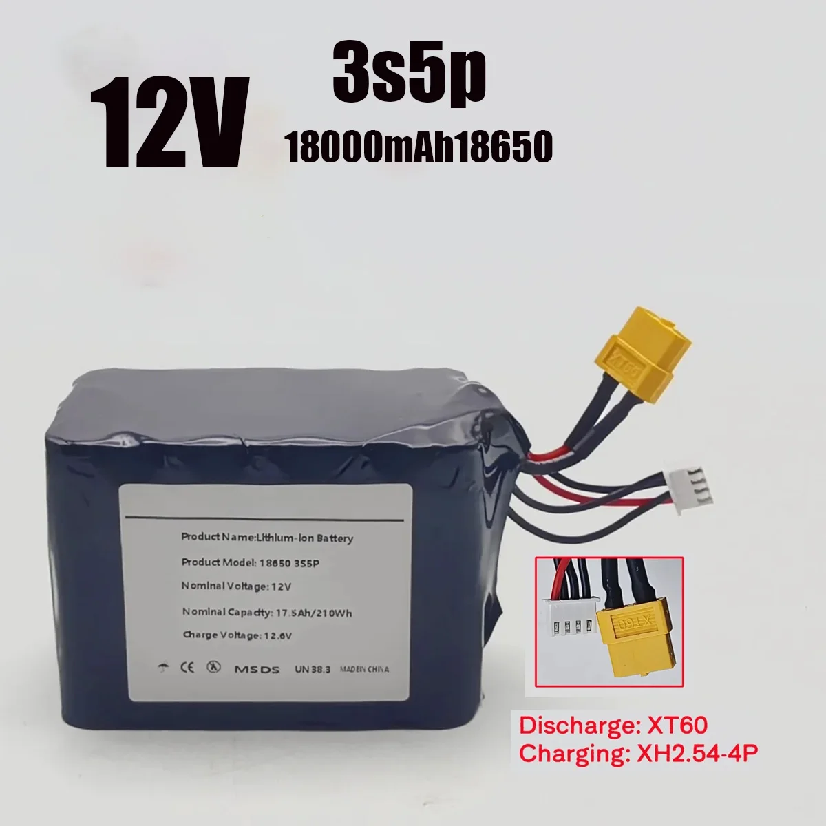 

12V 18Ah 3S5P 18650 Li-ion Battery Pack Rechargeable for RC Airplane Drone Quadrotor XH2.54-4P XT60 Connector