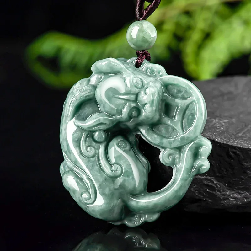 

Jia Le/Hand-Carved/Natural Jade Ruyi Attract Wealth Pixiu Emerald Necklace Pendant Fine Jewelry MenWomen Accessories Amulet Gift