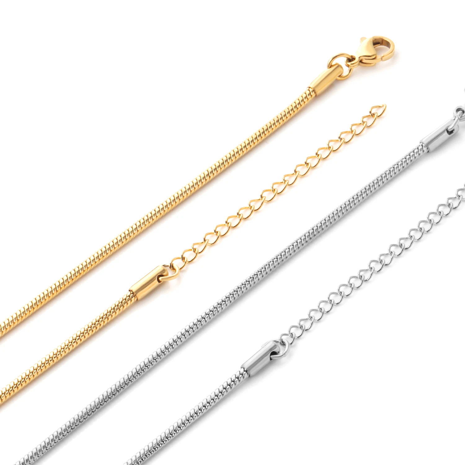 LUXUKISSKIDS 10pcs/lots 1/2mm 40/45+5cm Snake Chain Necklace Gold Color Wholesale Stainless Steel Round Rope Chains Jewelry DIY