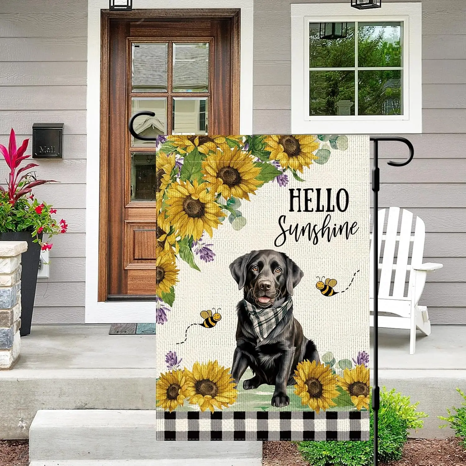 DLZDN Hello Sunshine Sunflower Black Labrador Dog Garden Flag 12×18 Inch Double Side Vertical Burlap Farmhouse Yard Sign Spr ZZM